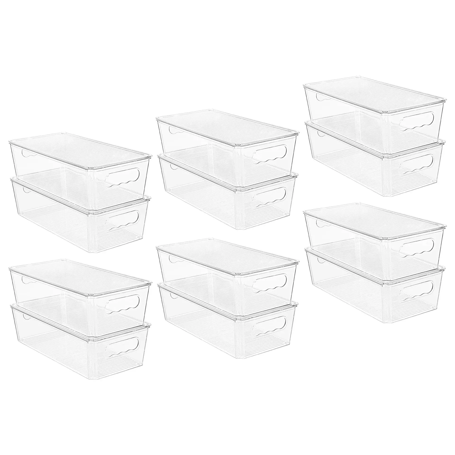 Vtopmart 12-piece clear stackable storage bins with snap-on lids for refrigerator organization