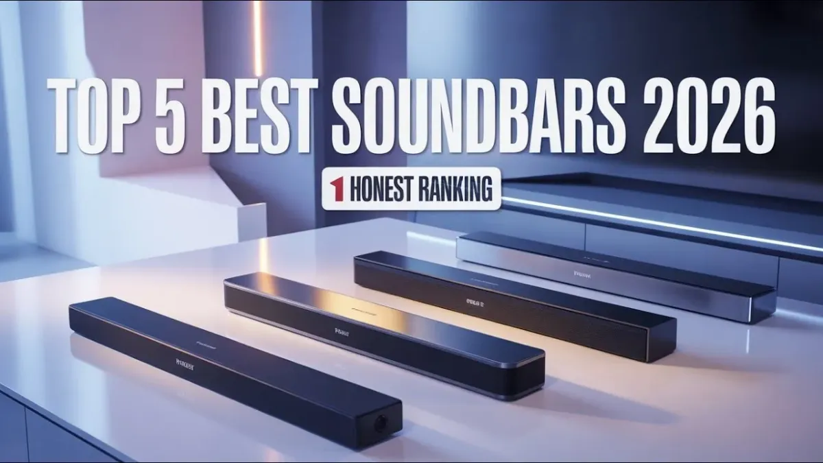 Samsung Q990F and Bose Smart Ultra soundbars displayed on modern media console with TV