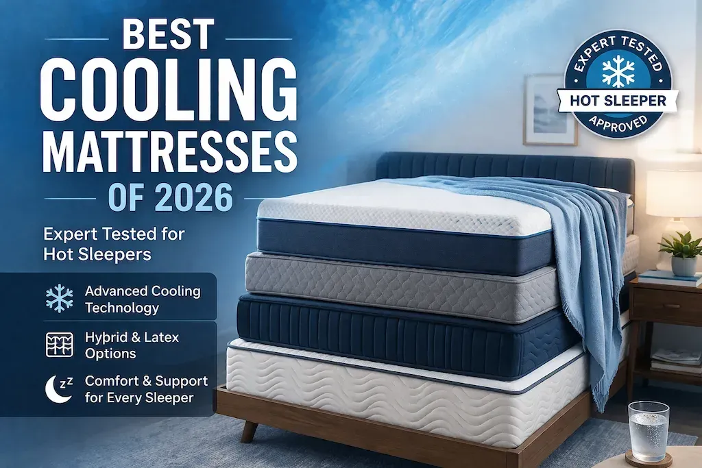 Top 10 best cooling mattress toppers of 2026 comparison featuring latex, memory foam, and down options on a bed