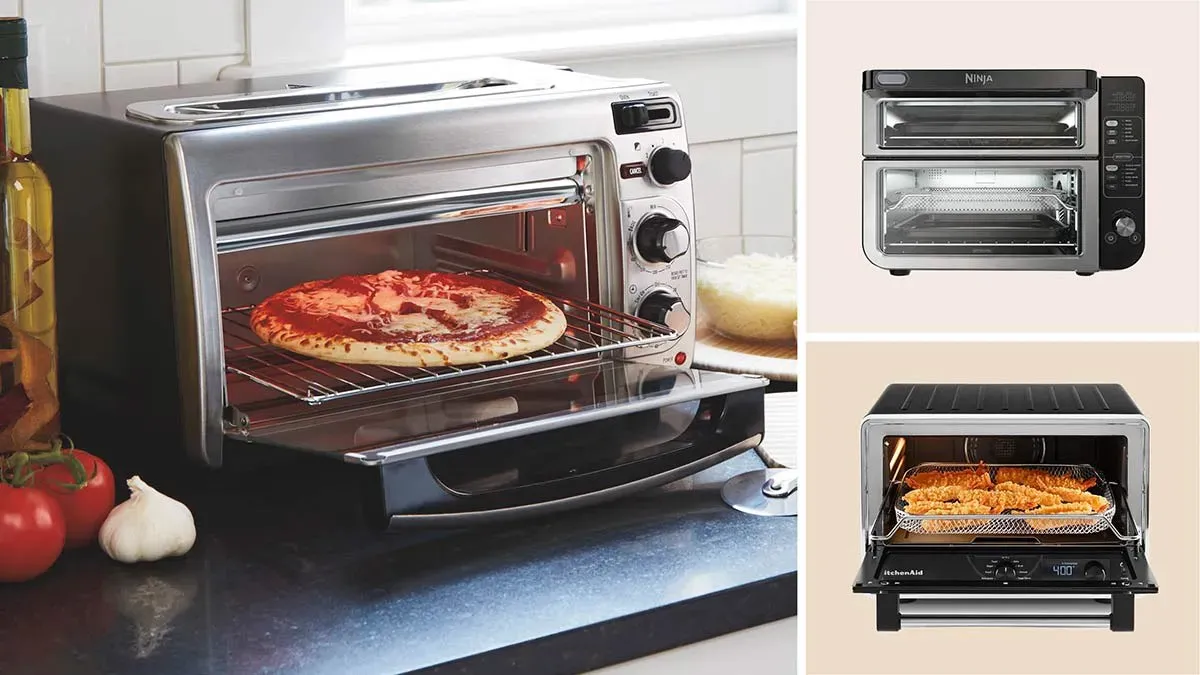 Top 10 best toaster ovens of 2026 including Breville Smart Oven Pro, Ninja Double Oven, and Cuisinart Chef's Convection on kitchen counter